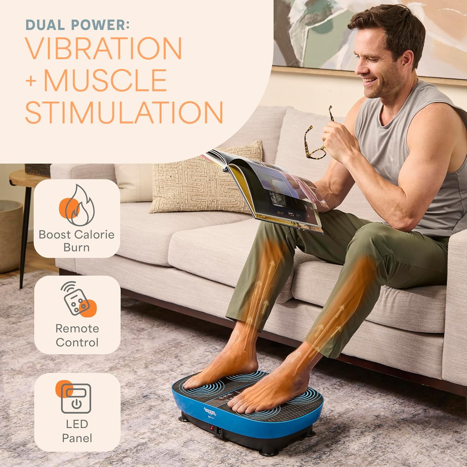 Lifepro VibraPulse Vibration Plate Exercise Machine – Compact Vibrating Plate for Lymphatic Drainage, Balance, Flexibility & Home Workouts - Blue