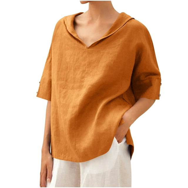 Vestidos Casuales Para Mujer, Blusas De Mujer De Moda Blusa informal holgada lisa de manga larga con cuello en V para mujer, primavera y verano