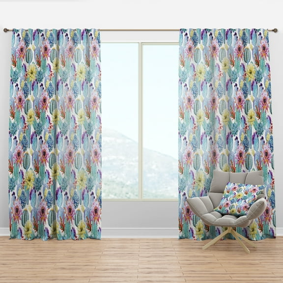 Designart 'Blossoming Tropical Flower With Cactus' Floral Curtain Panel
