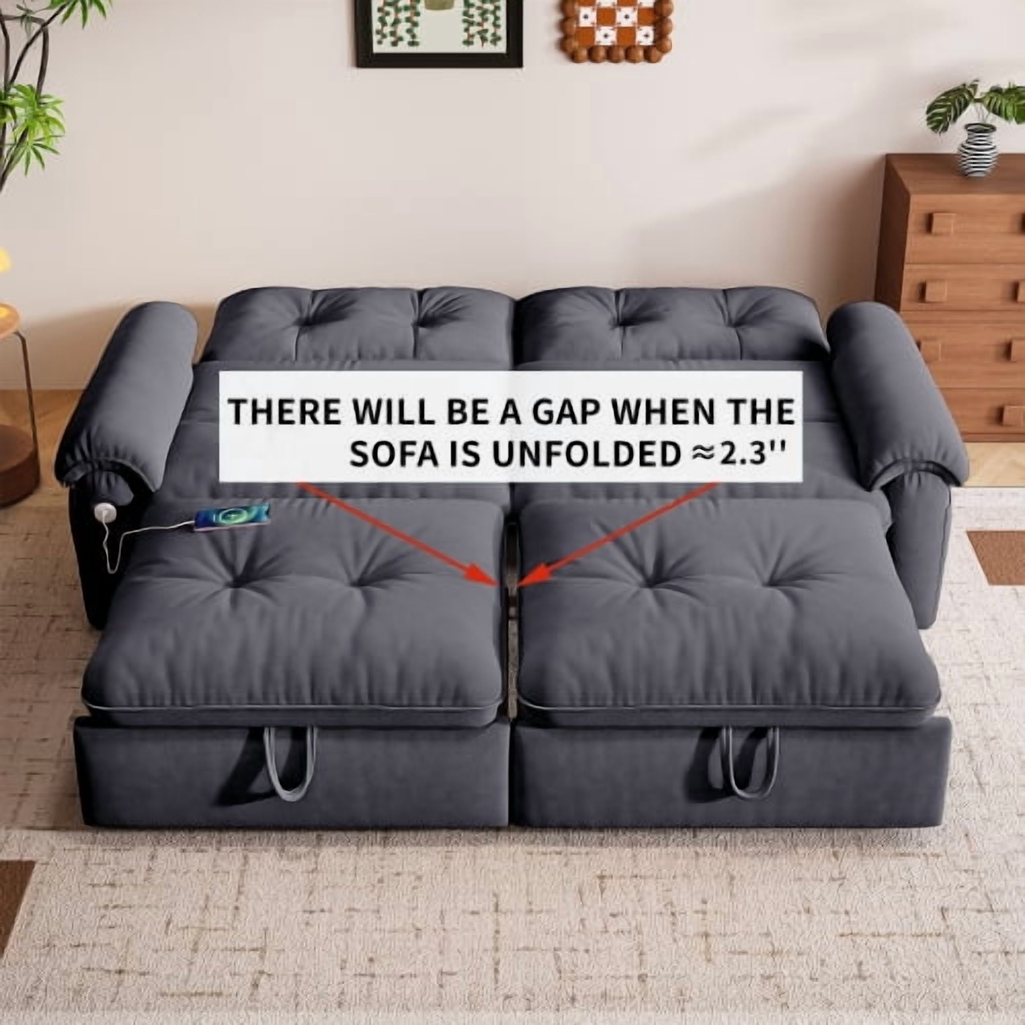 77" 2-in-1 Convertible Sofa Bed, Cloud-Like Velvet Loveseat with Pull-Out Bed, Ideal for Living Room, Bedroom, Apartment, Grey