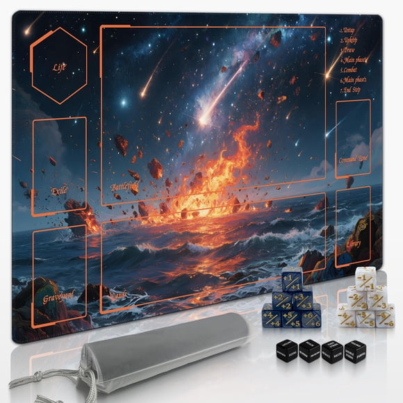 Extalas Tapete para Jogo MTG 61x36 cm Impermeável Antiderrapante + Dados