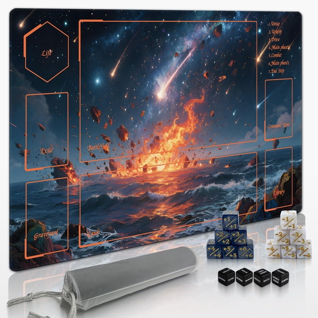 Extalas Tapete para Jogo MTG 61x36 cm Impermeável Antiderrapante + Dados