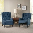 thumbnail image 3 of GDF Studio Elizabeth Contemporary Tufted Wingback Pushback Recliner, Set of 2, Navy Blue Fabric and Dark Brown, 3 of 13