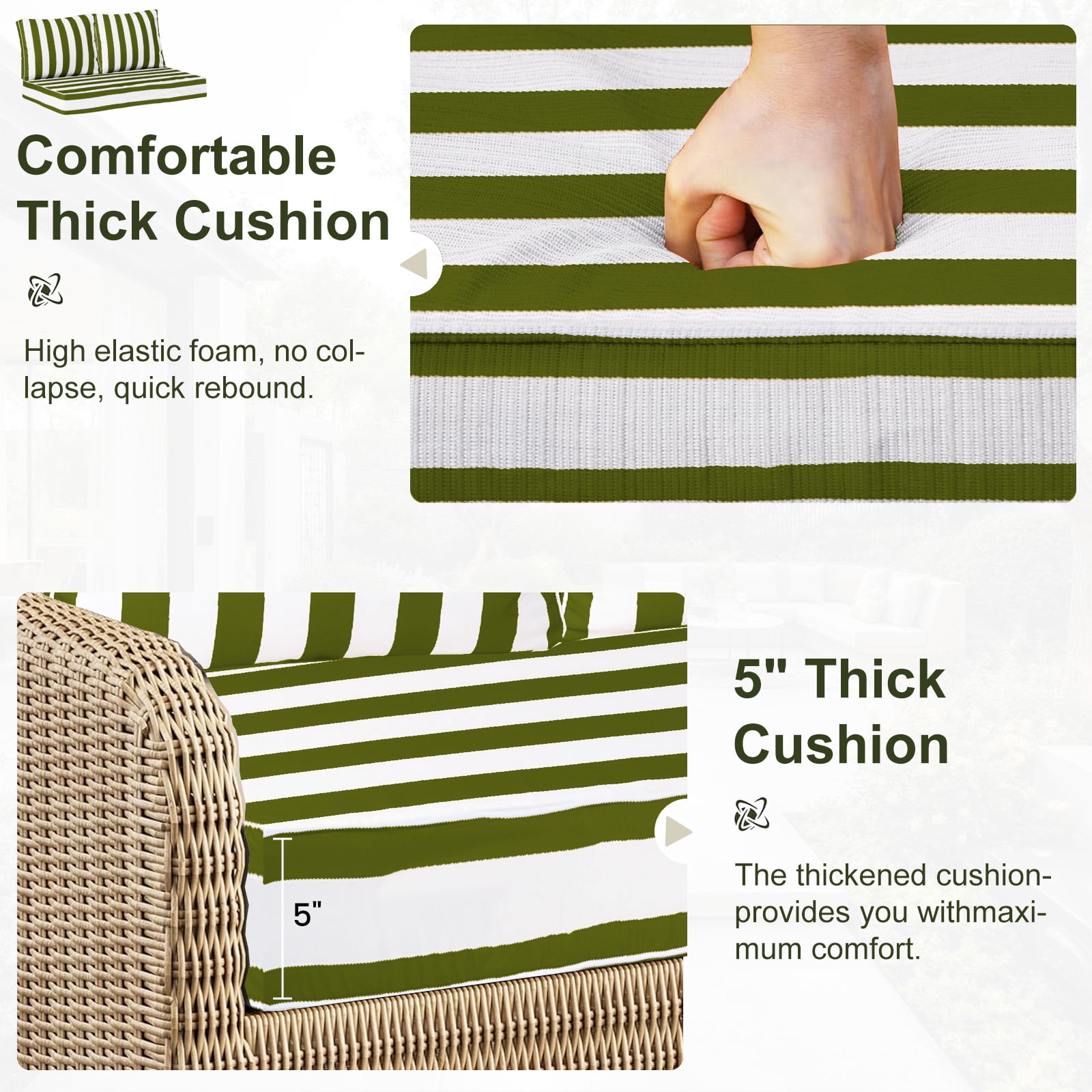 Outdoor Loveseat Cushion Set, Water Repellent Patio Furniture Cushions Replacement, 48 x 24 inch