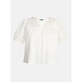 thumbnail image 5 of Terra & Sky Women's Plus Eyelet Yoke Top with Short Puff Sleeves, Sizes 0X-5X, 5 of 5