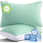 Cooling Bed Pillows King Size Set of 2, Cool for Hot Sleepers, Soft Gusseted Hotel Down Alternative Pillow 2 Pack for Side Back Stomach Sleeper, Supportive, Pain Relief, ICY Green, 20" x 34"