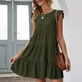 thumbnail image 1 of GZWYHT Robes d'Été, Robes pour Femmes 2025 Robe Unie Col Rond Manches Courtes Décontractée Jupe Plissée Midi, Robes Décontractées, Robe Vert Armée, Robes Fluides S, 1 of 9