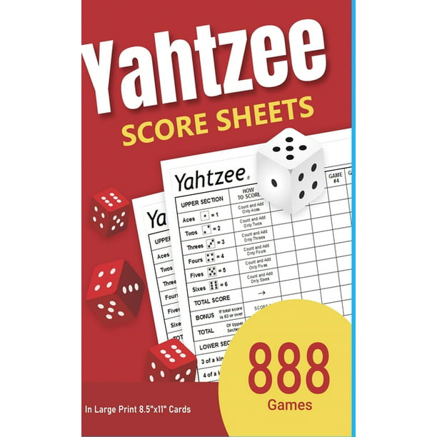 yahtzee score sheets 888 games in large print 8 5x11 cards hardcover large print walmart com
