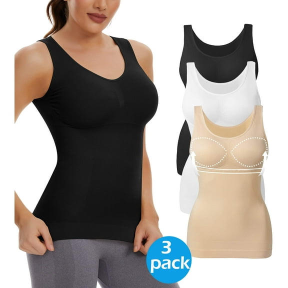 MANIFIQUE 3 Packs Shapewear Tank Tops with Built in Bra for Women Tummy Control Shaper Cami Compression Body Shaper