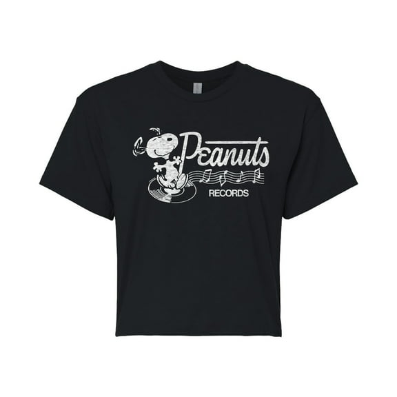 Peanuts - Records Dancing Snoopy - Juniors Cropped Cotton Blend T-Shirt