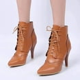thumbnail image 2 of WEAIXIMIUNG Bottines pour Femmes Mollet Grand 2023 Commerce Extérieur Nouvelle Mode Européenne et Style Polyvalent Rétro Fleur Ajourée Laçage avant Talon Haut Bottines Courtes pour Femmes, 2 of 7