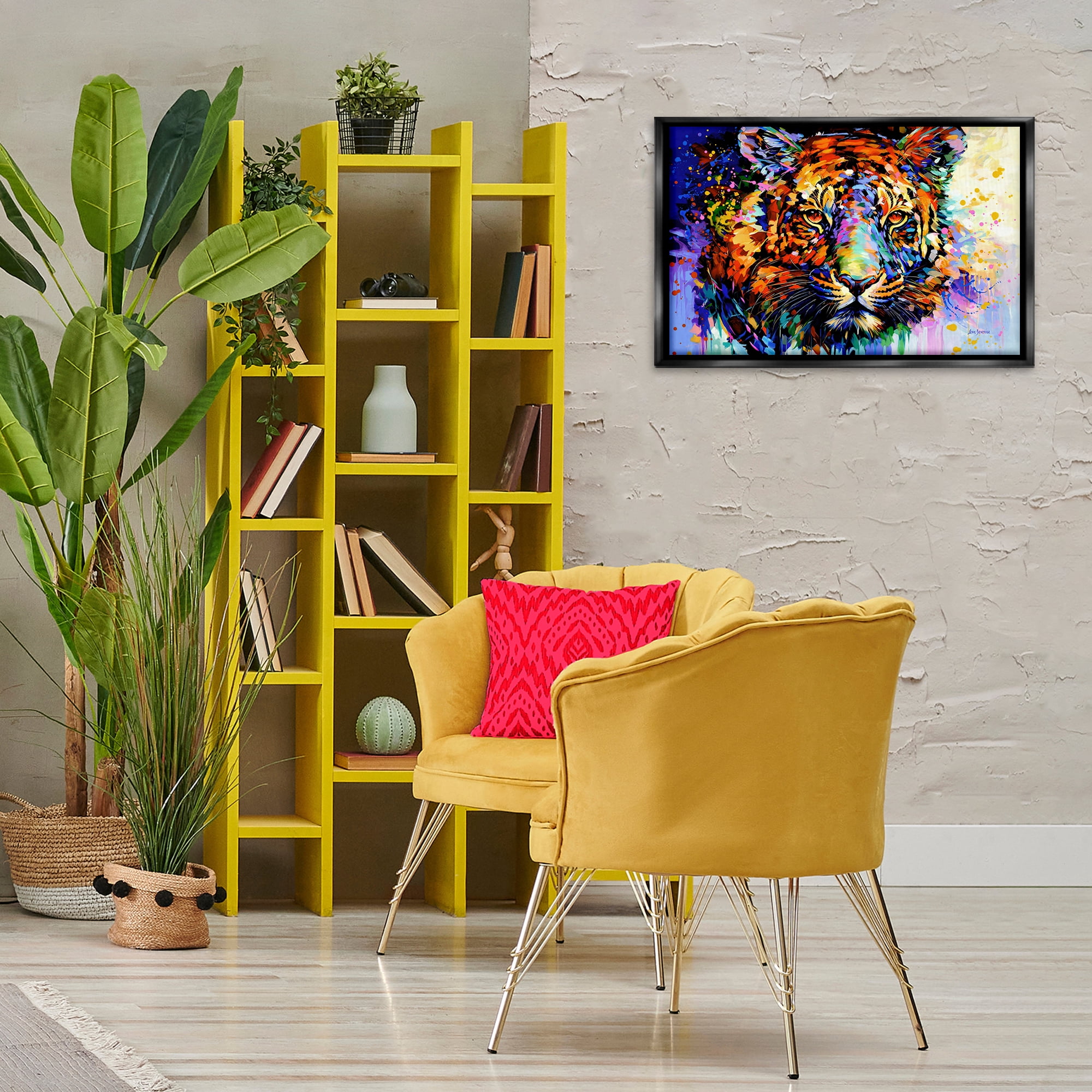 Stupell Industries Tiger's Wild Wonder Animals & Insects Painting Black Floater Framed Canvas Art Print Wall Art, 25 x 17