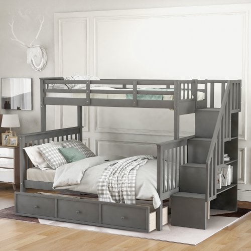 Twin Over Full Bunk Beds With Stairs, Full Stair Bunk Beds Twin Over Size