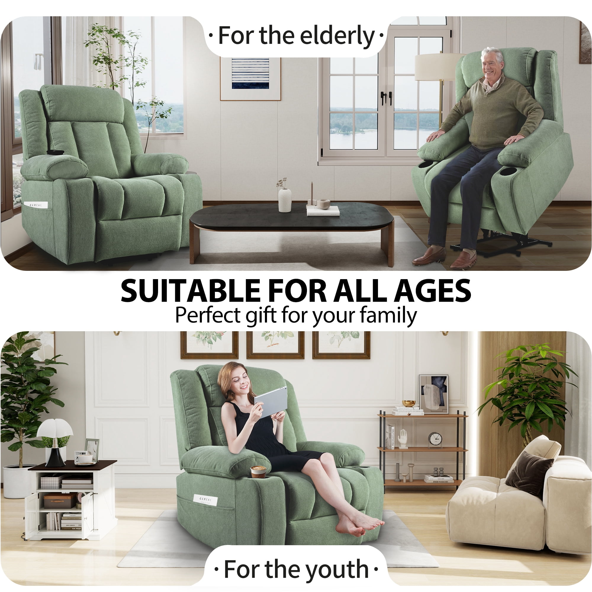 Electric Power Lift Recliner with 2 Cup Holders,Side Pockets,Remote Control