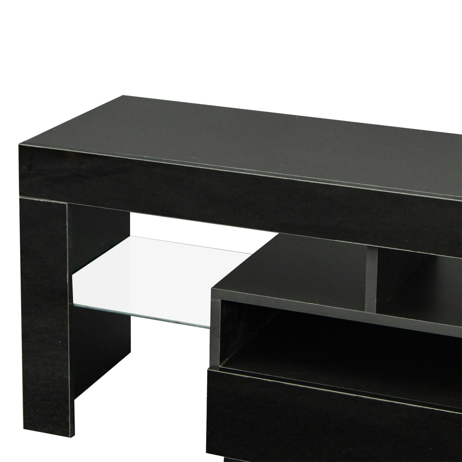 Kadyn LED Light TV Stand with Remote, Living Room Entertainment Center TV Stand with 2 Drawers & 2 Open Shelves, Particle Board TV Stand Cabinet with 20-color RGB LED lights, Black Kadyn LED Light TV Stand with Remote, Living Room Entertainment Center TV Stand with 2 Drawers & 2 Open Shelves, Particle Board TV Stand Cabinet with 20-color RGB LED lights, Black