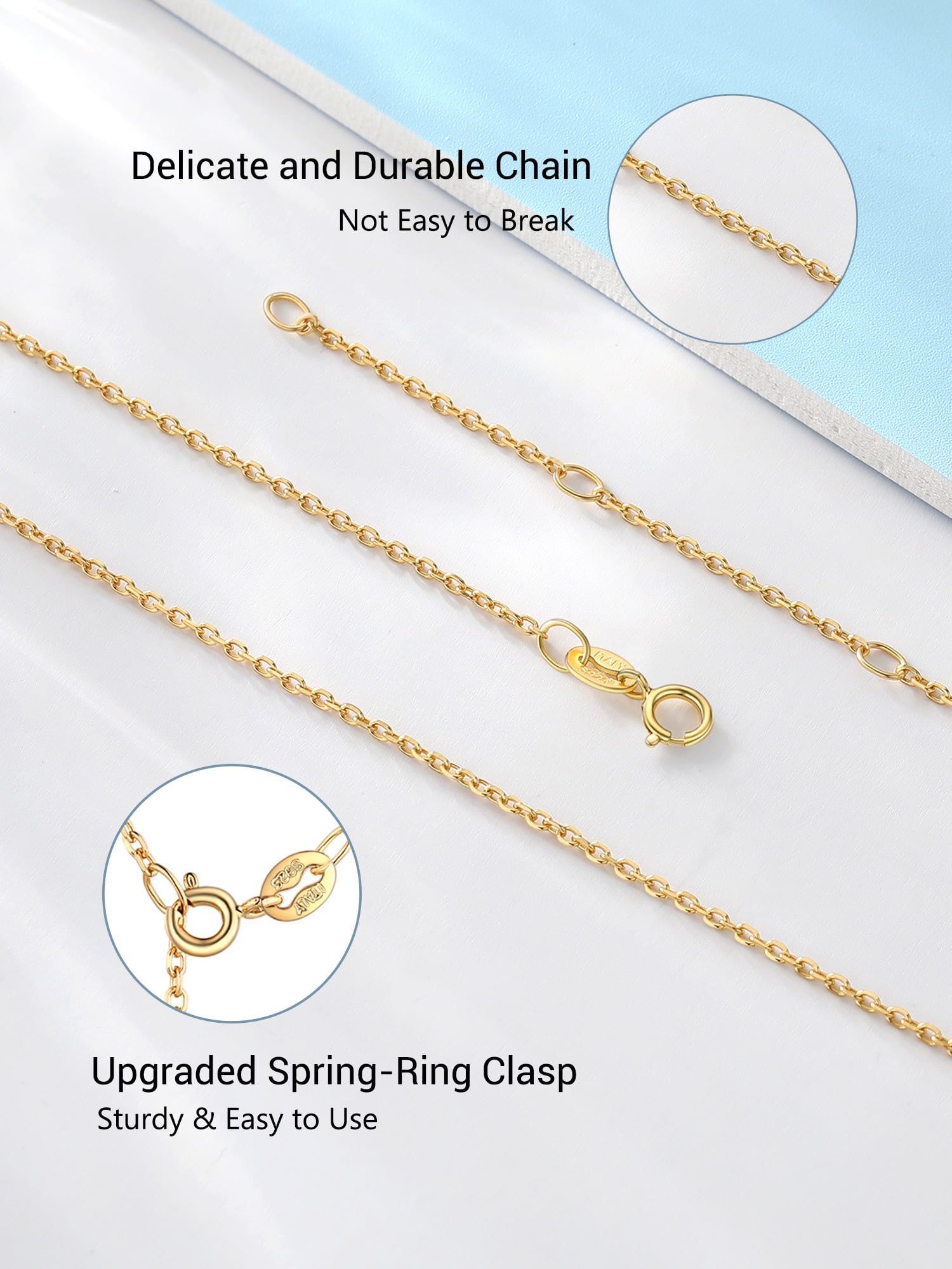 PROSTEEL Pure 925 Sterling Silver necklace Gold Plated Chain for Women 1.5mm Cable Chain Necklace Thin 24 Inch Birthday Mother Day Jewelry Collection Gift for Mom Wife Girlfriend Adult