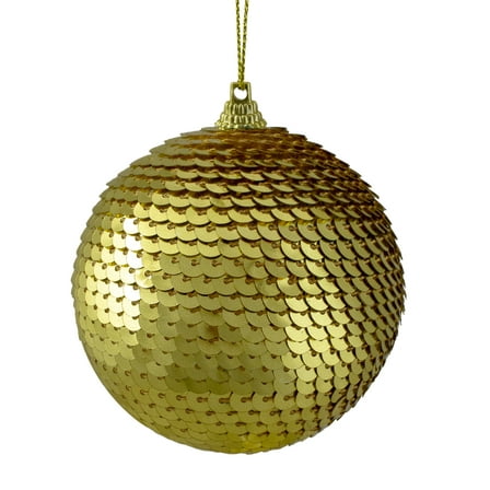 Gold Sequin Shatterproof Ball Christmas Ornament 3.14" (80mm)