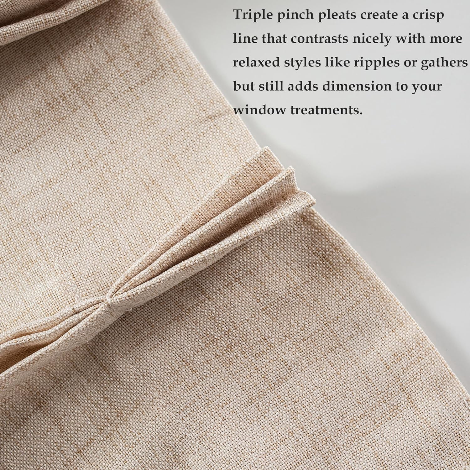DriftAway Pinch Pleat Linen Textured Semi Sheer Solid Curtains Back Tabs Beige, 30"W x 84 "L