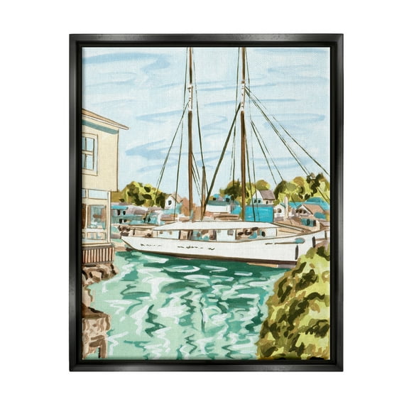 Stupell Industries Coastal Town Marina Transportation Painting Black Floater Framed Art Print Wall Art, 17 x 21