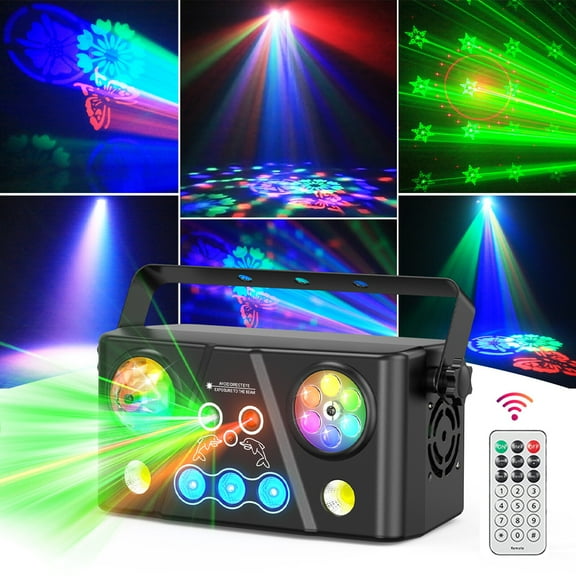 FungLam 5in1 Disco Effect lighting RGB LED Beam DMX DJ Party Stage Laser Projector Light for Music Pub Wedding Christmas