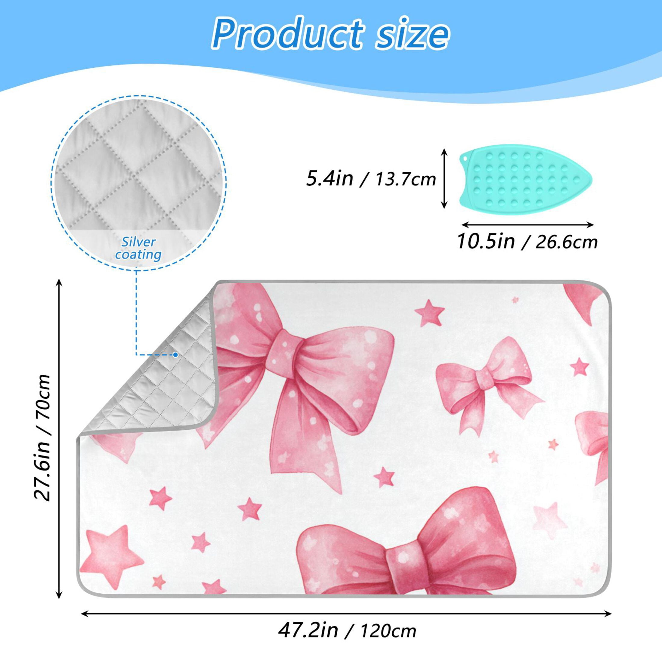 Pink Bows and Stars Ironing Mat Blanket Portable Travel Ironing Pad Heat Resistant Pad 47.2" x 27.6”