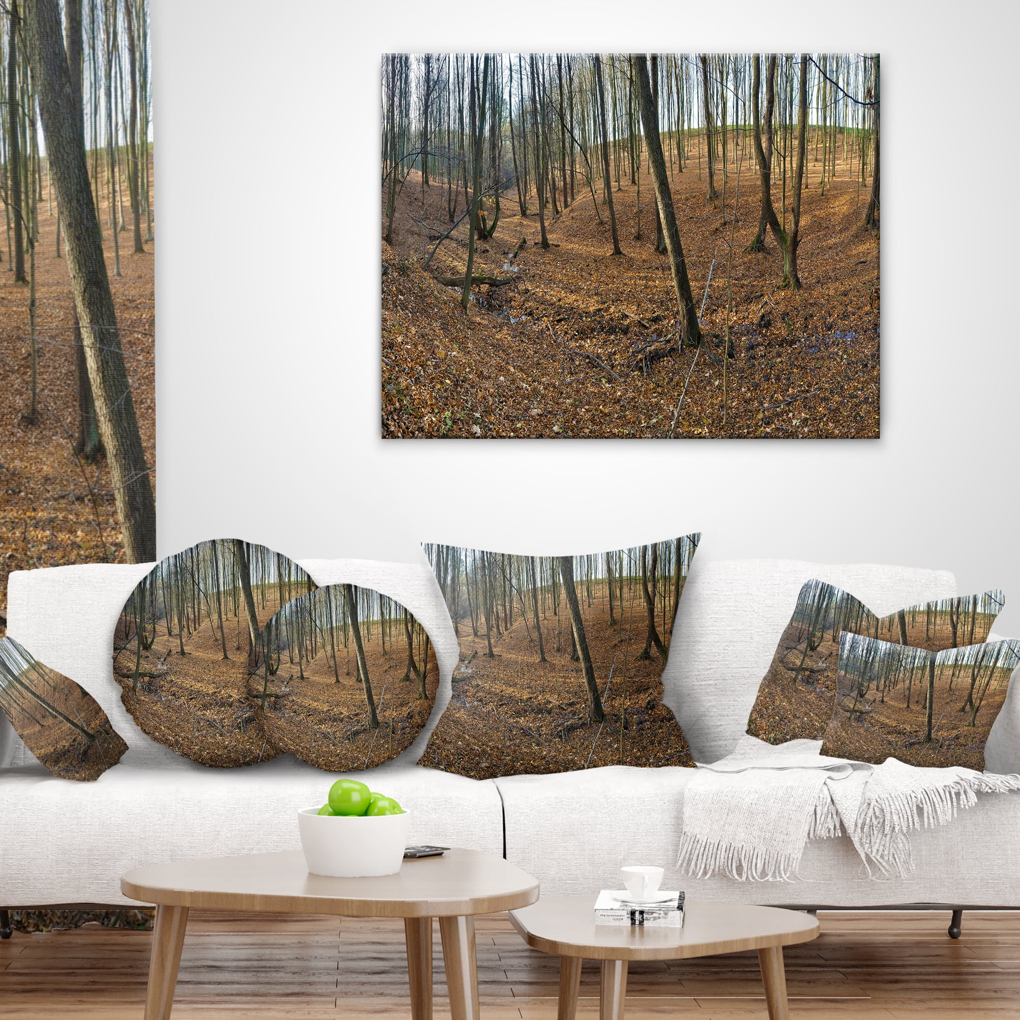 Designart Woods in Fall Forest Panorama - Forest Throw Pillow - 18x18