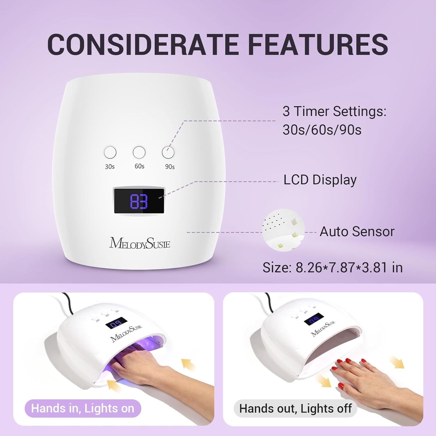 Melodysusie UV Nail Lamp, Plus30I UV Light for Gel Nails True 54W Professional Led Nail Dryer with 3 Timer, Smart Sensor, LCD Display