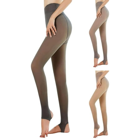 

MEGAWHEELS Women Tights Natural-Fleece Translucent Tights Women Fleece Lined Nude Opaque Skin Color Footed Tights for Winter Outdoor Tights