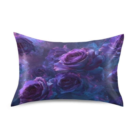 Satin Pillowcase Envelope Closure Pillow Cover Wrinkle-Resistant & Vibrant Print Psychedelic Purple Rose