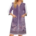 thumbnail image 3 of Zipper Lightweight Robes for Women 3/4 Length Sleeve Summer Housecoats for Women Zip Up Front Knee Length Vintage Floral Print Loose Fit Sleepwear Nightgown with Pockets Multicolor L, 3 of 8
