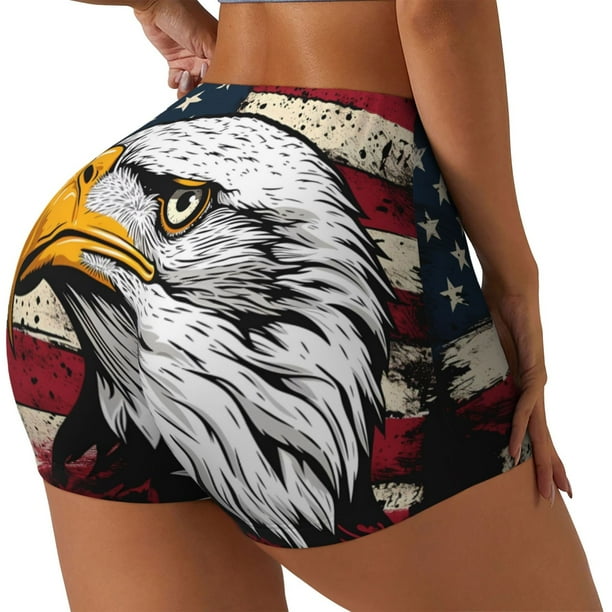 Fotbe American Bald Eagle Shorts Sin Costuras – Shorts Deportivos de Cintura Alta para Mujer, Elásticos para Gimnasio, Yoga, Running o Ciclismo-X-Large