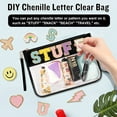 thumbnail image 3 of Izuzta Clear PVC Flat Pouch,PU Makeup Bag Clear Zipper Pouch with Wristlet,DIY Chenille Letter Bag Waterproof Portable Travel Toiletry Bag Cosmetic Pouch for Women Girls-Black, 3 of 6