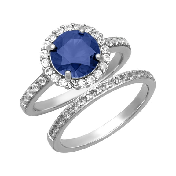 2 7/8 CT TGW Created Blue & White Sapphire "Royal Gem" Women's Bridal Set in Sterling Silver by Keepsake