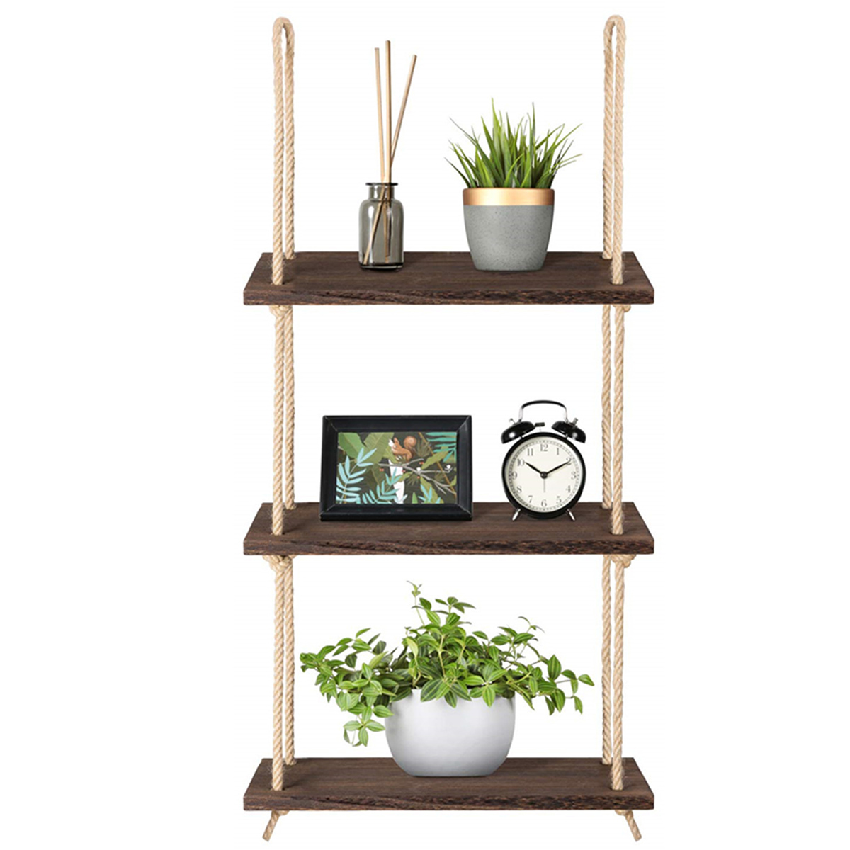 Hanging Shelves with White Cotton Rope Floating Wall Shelves for