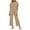 Khaki, variant on Idoravan womens 2 piece lounge sets Women's Round Neck Stripe Short Sleeve shirts Long Pants With Elastic Waist Pocket pants Set