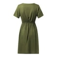 thumbnail image 5 of Summer Saving Wycnly Womens Dresses Casual Solid Elastic Waist Swing Button A Line Shirt Short Sundress Summer Plain V-Neck Short Sleeve Formal Mini Dress Army Green XXXXL, 5 of 5