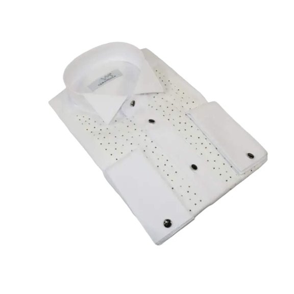 Men CEREMONIA Tuxedo Shirt Rhinestone Cotton Turkey #Milano 13 White Wing Tip
