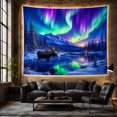 thumbnail image 6 of Bull Moose in Aurora and River, Peaceful Fantasy for Nature Enthusiasts, Wildlife Scenery Art, Housewarming Gift Tapestry Wall Hanging for Bedroom and Living Room, 6 of 7