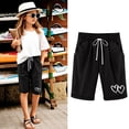 thumbnail image 3 of RUTAYY Children Girls Knee Length Shorts Love Heart Printed Solid Color Pants Have Elastic Waist with Drawstring Pockets Casual Daily Wear classic Versatile Trousers, 3 of 4