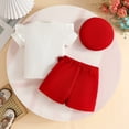 thumbnail image 3 of WhouRiu Girl' Outfit Set Short Sleeve 3D Floral T Shirt Skirts with Hat Baby Summer Stylish Cozy Sofy Outfits Red,Size 6-9 M, 3 of 7