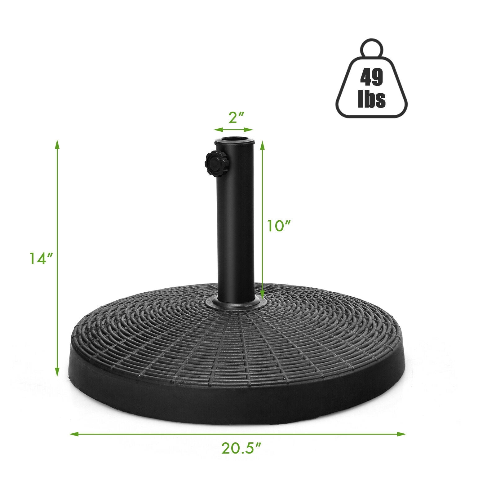 BLACK JAGUAR 49lbs Round Patio Umbrella Base Outdoor Resin Umbrella Stand W/ Rattan Design, Adjustable Knob
