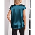thumbnail image 6 of Women Silk Satin Tops Cap Short Sleeve Blouse V Neck Shirts Business Casual Outfits Blue XL, 6 of 7