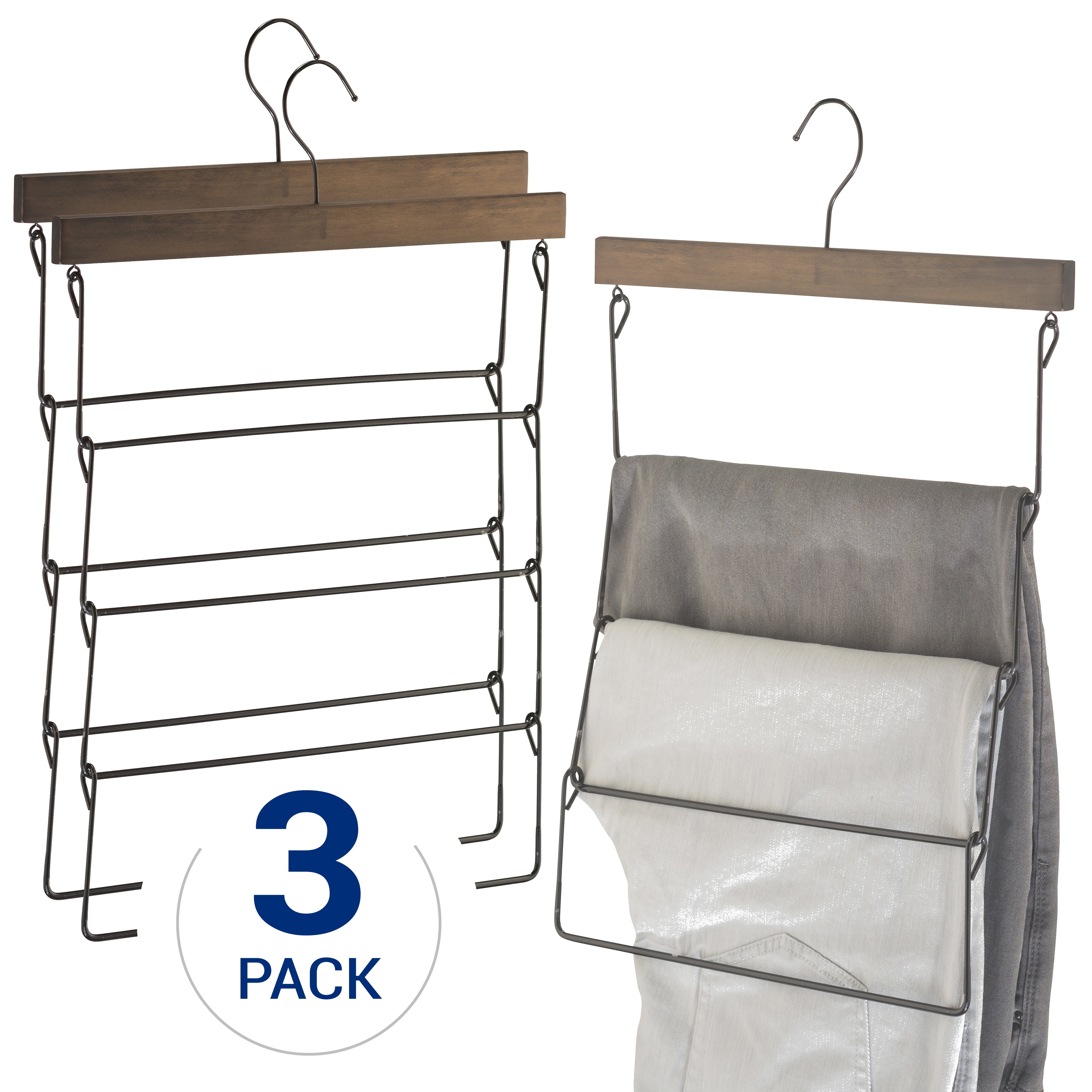 Wooden Pants Rack Hanger 3 Pack HighGrade & NonSlip Rubber Coated
