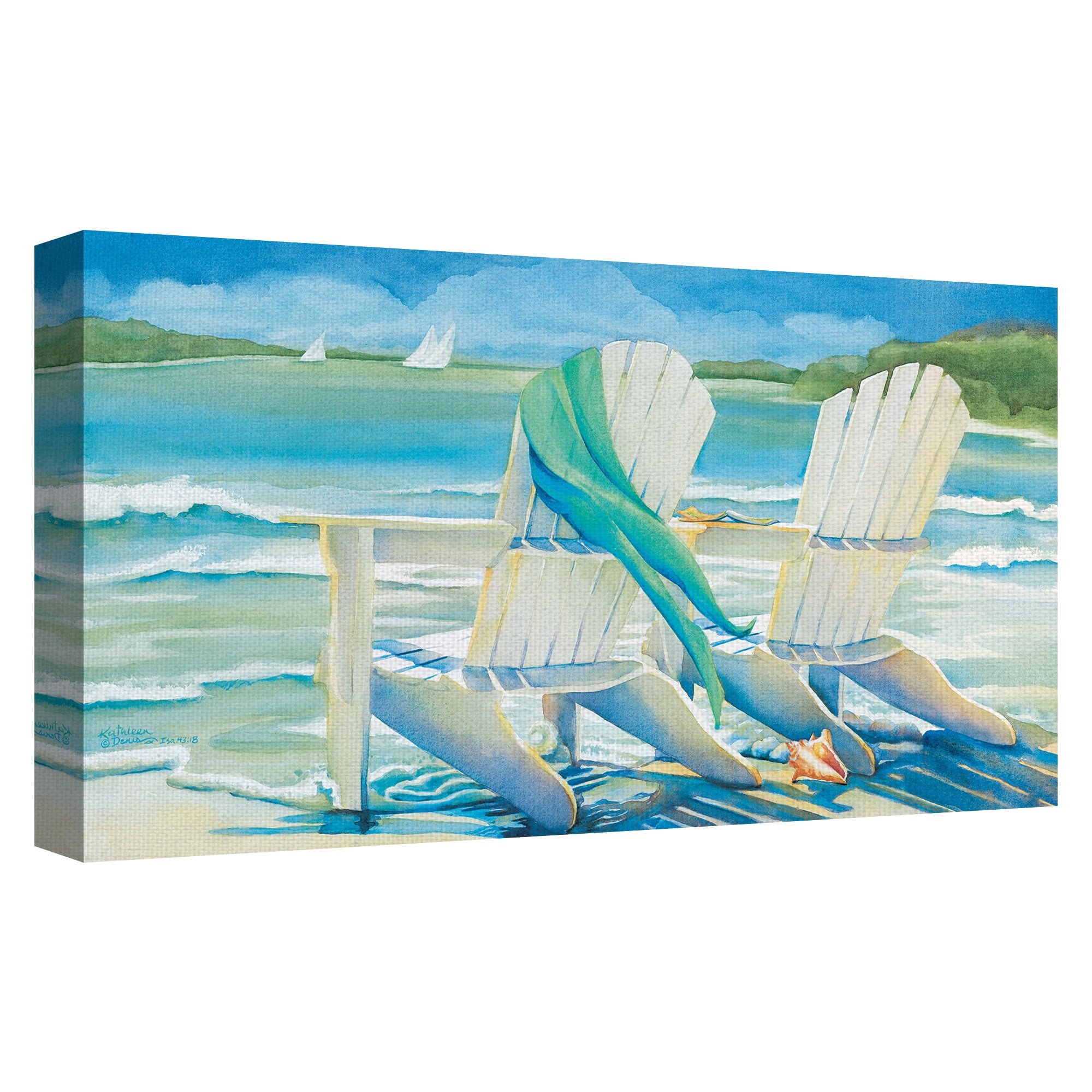 Masterpiece Art Gallery Seashore Breeze by Kathleen Denis Coastal Beach Chairs Canvas Art Print 17" x 34"