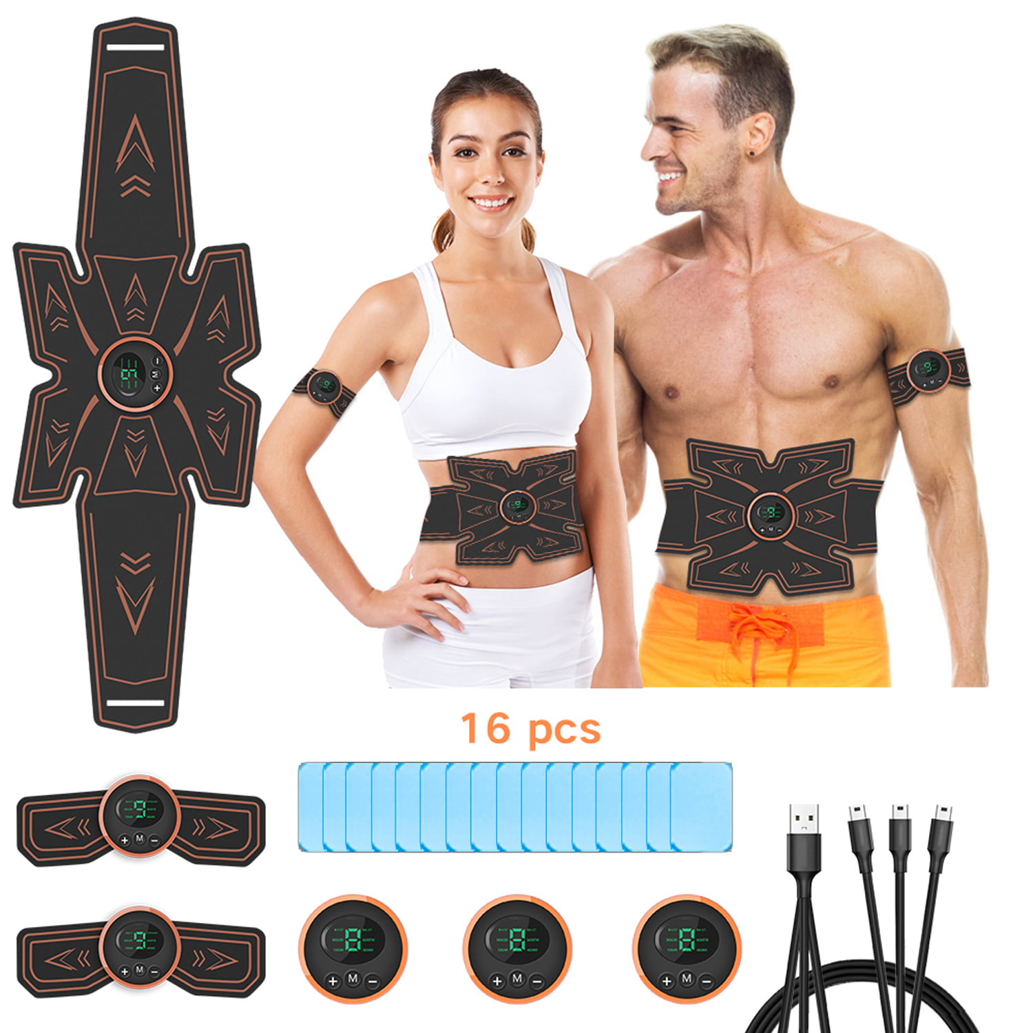 Foldable Abdominal Trainer Fitness Belt Workout Muscle ABS Stimulator Toner USB 