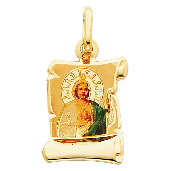 14k Yellow Gold Saint Jude Thaddeus Pendant Precision-Cut Medallion Charm Jewelry Female Unisex