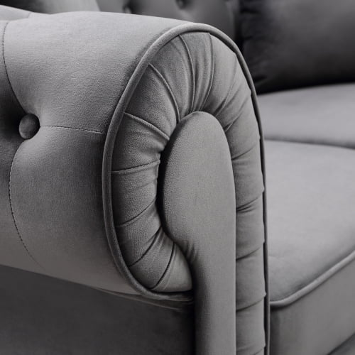 2 Pieces Tufted Velvet Upholstered Loveseat 3 Seat Sofa Roll Arm Nbsp Classic Chesterfield Sofa Set 5 Pillows Included Walmart Com Walmart Com