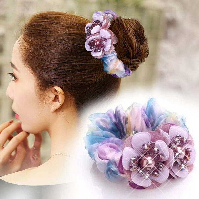 Anvazise Flower Decor Hair Tie Faux Pearl Elegant Beads Bun Anvazise Flower Decor Hair Tie Faux Pearl Elegant Beads Bun