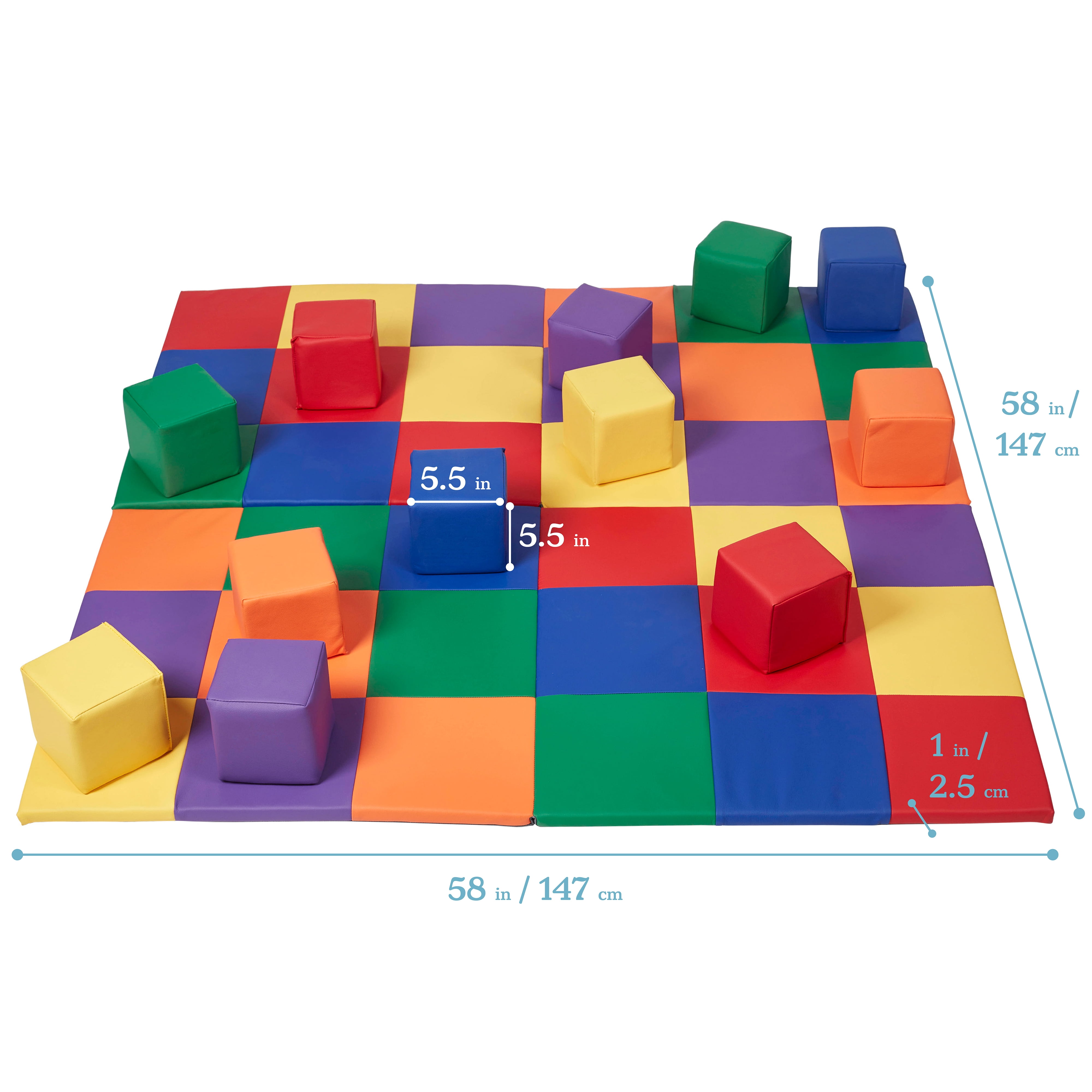 ECR4Kids SoftZone Patchwork Toddler Activity Mat and 12 Stacking Block Set