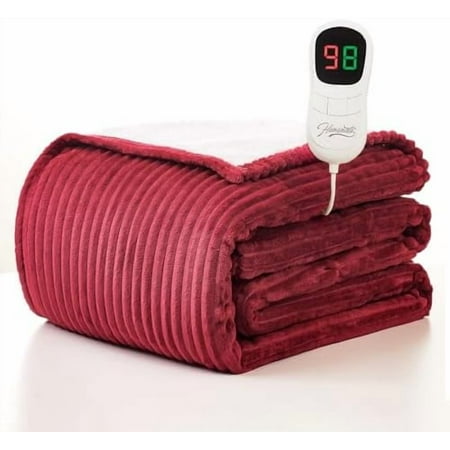 Heated Blanket Electric Throw - 50"x60" Heating Blanket Throw 1/2/4/6/8 Hours Auto-Off 10 Heat Levels Over-Heat Protection Soft Flannel Sherpa ETL Certification